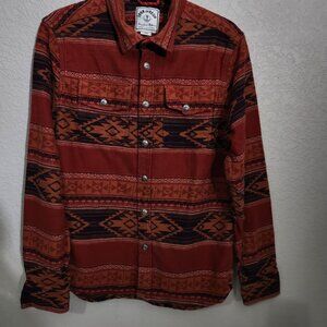 Iron & Resin orange/red and Black Casual Button Down Shirt Aztec print